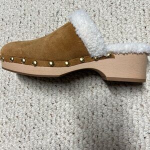 Caslon Tan Suede Shearling clogs with Gold Studs Never Worn